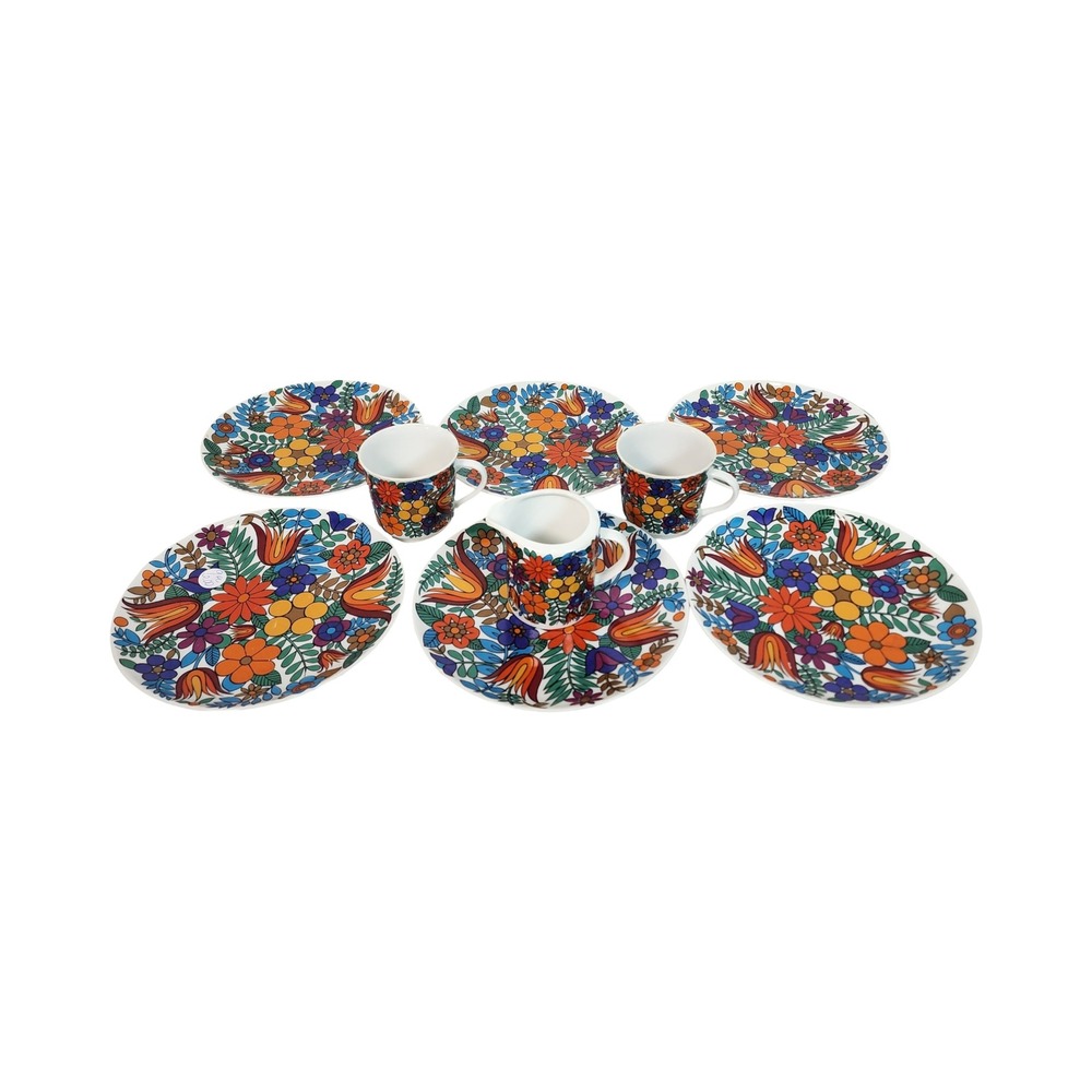 Vintage Winterling Roslau Bavaria Floral Porcelain Retro Set 6 Plates Cups 1970s